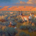 Ralph Oberg "Prairie Sundown" pronghorn sunset wildlife oil painting