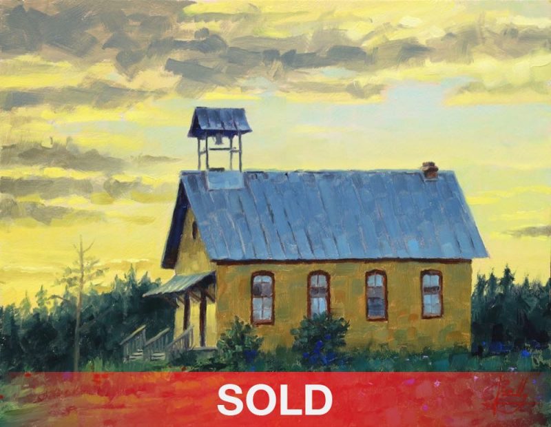 Jim Connelly Detray Schoolhouse school farm ranch rural western oil painting architecture architectural sold