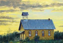 Jim Connelly Detray Schoolhouse school farm ranch rural western oil painting architecture architectural