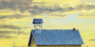 Jim Connelly Detray Schoolhouse school farm ranch rural western oil painting architecture architectural