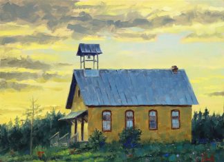 Jim Connelly Detray Schoolhouse school farm ranch rural western oil painting architecture architectural