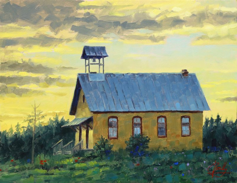 Jim Connelly Detray Schoolhouse school farm ranch rural western oil painting architecture architectural