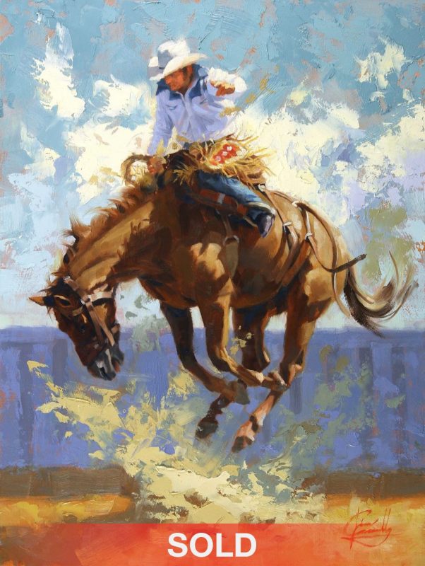 Jim Connelly Into The Blue bucking horse rodeo cowboy action western oil painting