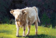Jim Connelly Lyla white cow corral ranch farm western oil painting