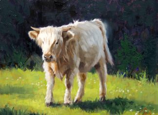Jim Connelly Lyla white cow corral ranch farm western oil painting
