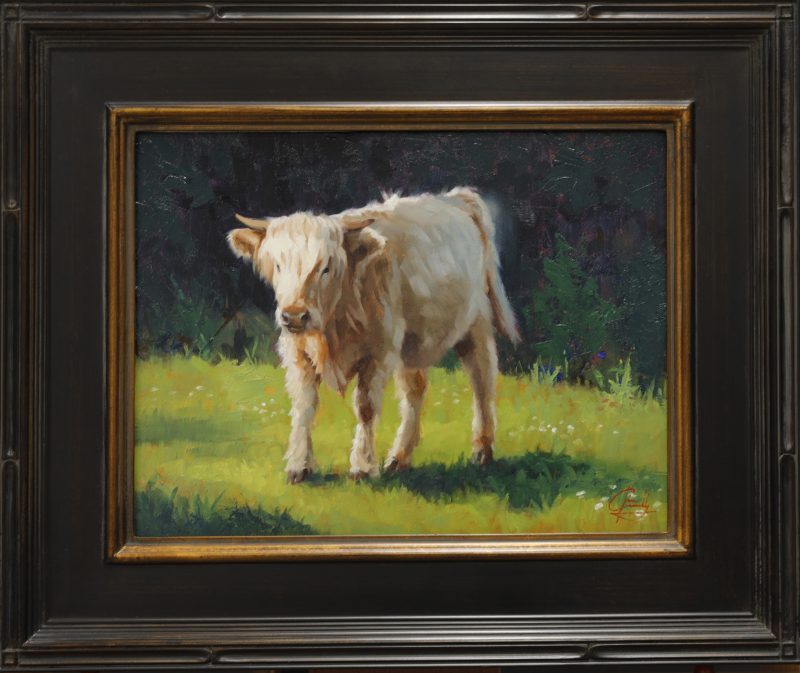 Jim Connelly Lyla white cow corral ranch farm western oil painting framed