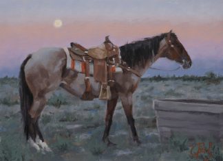 Jim Connelly November Moon horse moon corral ranch farm western oil painting