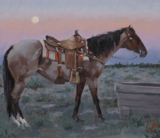 Jim Connelly November Moon horse moon corral ranch farm western oil painting