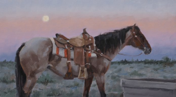 “November Moon” Jim Connelly Jim Connelly November Moon horse moon corral ranch farm western oil painting
