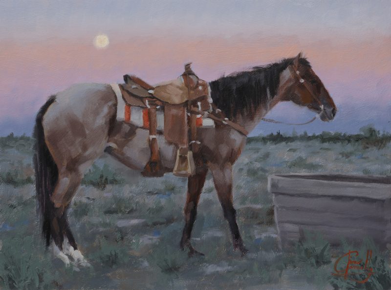Jim Connelly November Moon horse moon corral ranch farm western oil painting