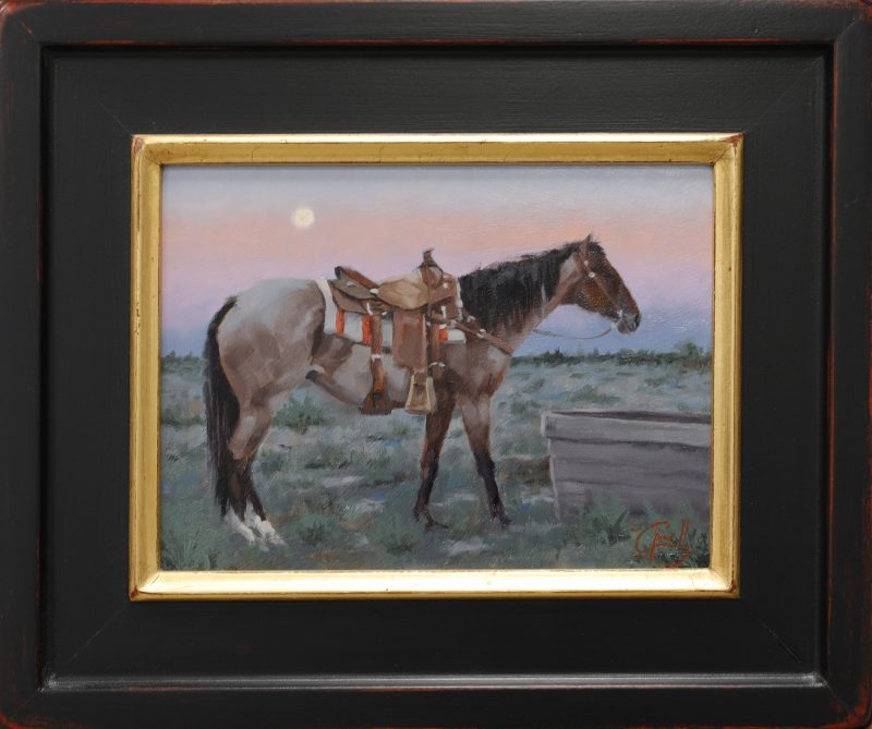 Jim Connelly November horse moon corral ranch farm western oil painting framed