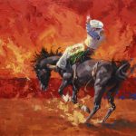 Jim Connelly Orange Crush bucking bronco horse action western cowboy rodeo western oil painting
