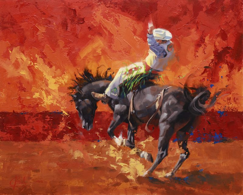 Jim Connelly Orange Crush bucking bronco horse action western cowboy rodeo western oil painting