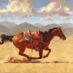 Jim Connelly The Prodigal horse saddle running action western oil painting ranch farm