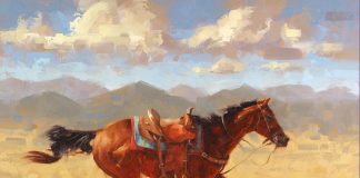 Jim Connelly The Prodigal horse saddle running action western oil painting ranch farm