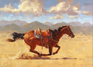 Jim Connelly The Prodigal horse saddle running action western oil painting ranch farm