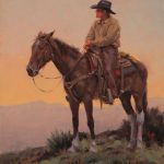 Jim Connelly Room With A View cowboy horse saddle horizon western landscape oil painting sold