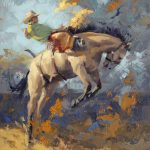 Jim Connelly Storm bucking bronco horse cowboy rodeo ranch farm action western oil painting