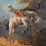 Jim Connelly Stormy cowboy bucking horse rope action western oil painting