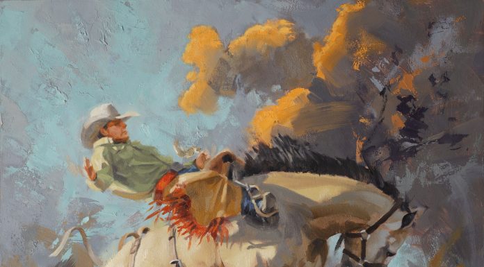 “Stormy” Jim Connelly Jim Connelly Stormy cowboy bucking horse rope action western oil painting