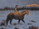 Jim Connelly Winter Glow cowboy horse rope snow western landscape oil painting