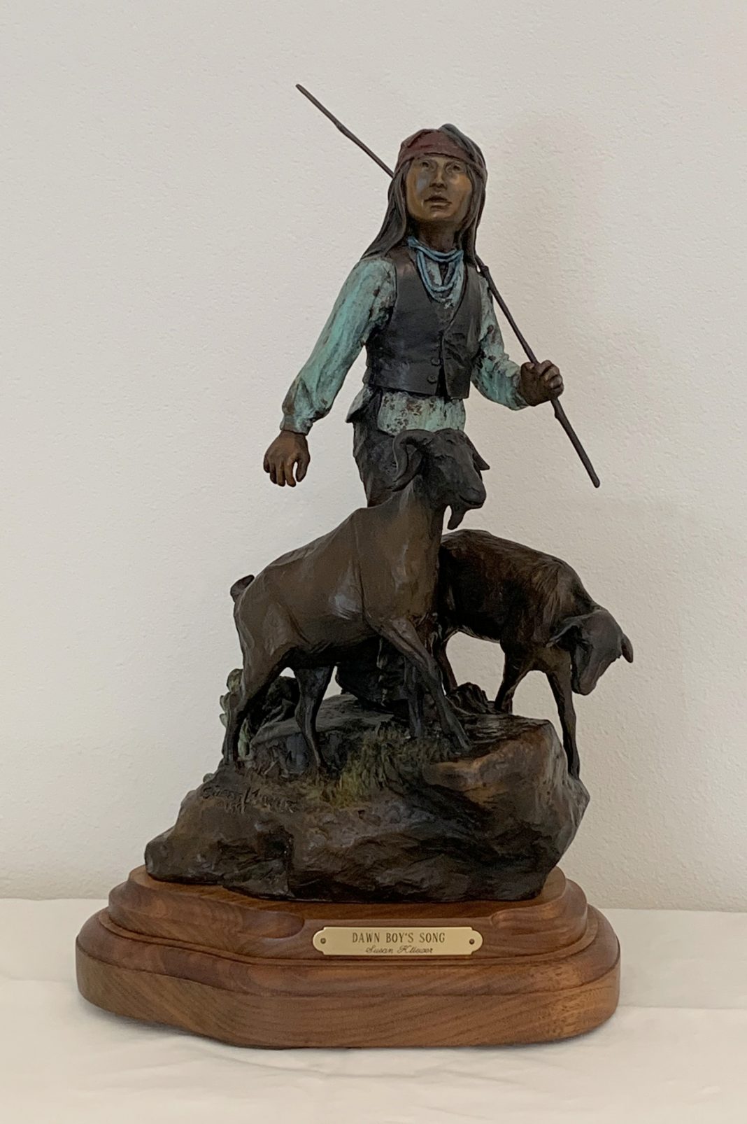 Susan Kliewer Dawn Boys Song Native American western bronze sculpture goat