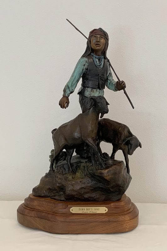 Susan Kliewer Dawn Boy's Song Native American boy lamb sheep bronze western sculpture