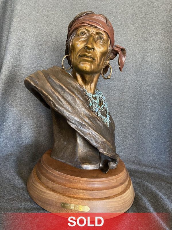 Susan Kliewer Keeper Of the Eagle Native American Indian bust portrait proud western bronze sculpture sold