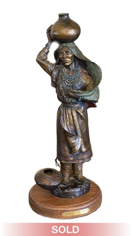 Susan Kliewer Woman At The Well Native American girl pottery western bronze sculpture