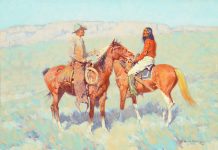 Frederic Remington "Casuals On The Range" cowboy Indian Native American western oil painting
