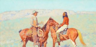 Frederic Remington "Casuals On The Range" cowboy Indian Native American western oil painting