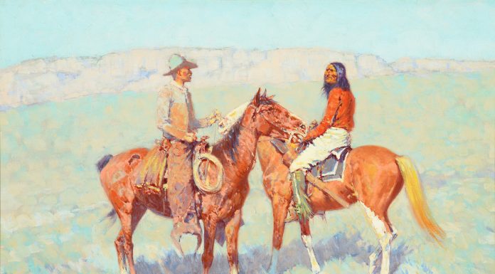 Frederic Remington "Casuals On The Range" cowboy Indian Native American western oil painting