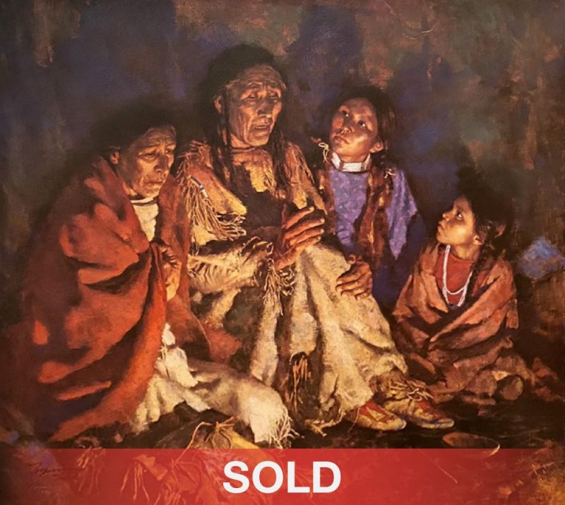 Howard Terpning Grandfather Speaks Native American tipi tee pee fire western oil painting giclee