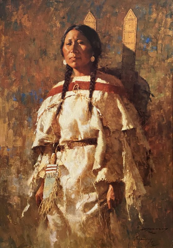 Howard Terpning Cheyenne Mother Native American Indian female girl woman cradle board child textured canvas print Giclee