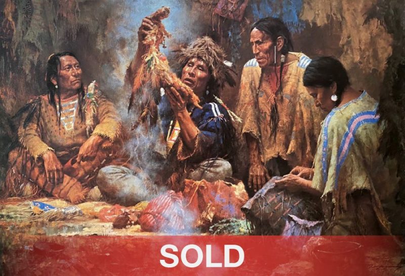 Howard Terpning Opening The Sacred Bundle textured canvas print Giclee sold