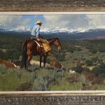 Bill Anton The verdant Valley cowboy horse cow cattle ranch farm western landscape oil painting framed