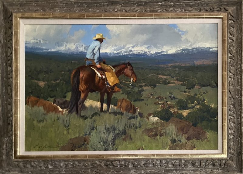 Bill Anton The verdant Valley cowboy horse cow cattle ranch farm western landscape oil painting framed