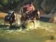 Bill Anton Horsepower cowboy horse pack horse water stream river western oil painting