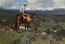 Bill Anton The verdant Valley cowboy horse cow cattle ranch farm western landscape oil painting