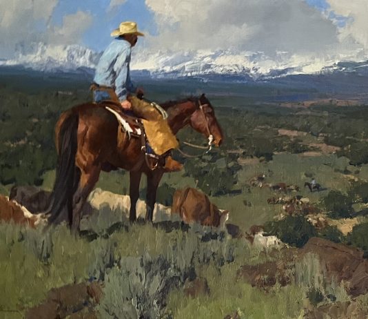 Bill Anton The verdant Valley cowboy horse cow cattle ranch farm western landscape oil painting