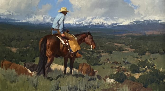 Bill Anton The verdant Valley cowboy horse cow cattle ranch farm western landscape oil painting