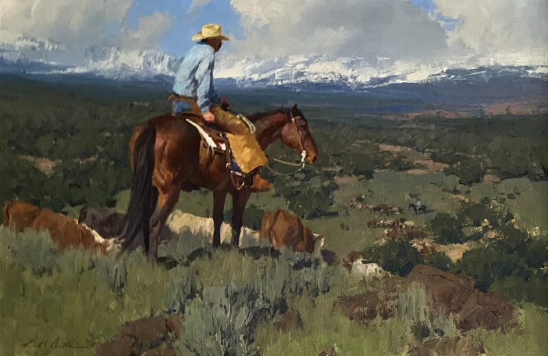 Bill Anton The verdant Valley cowboy horse cow cattle ranch farm western landscape oil painting