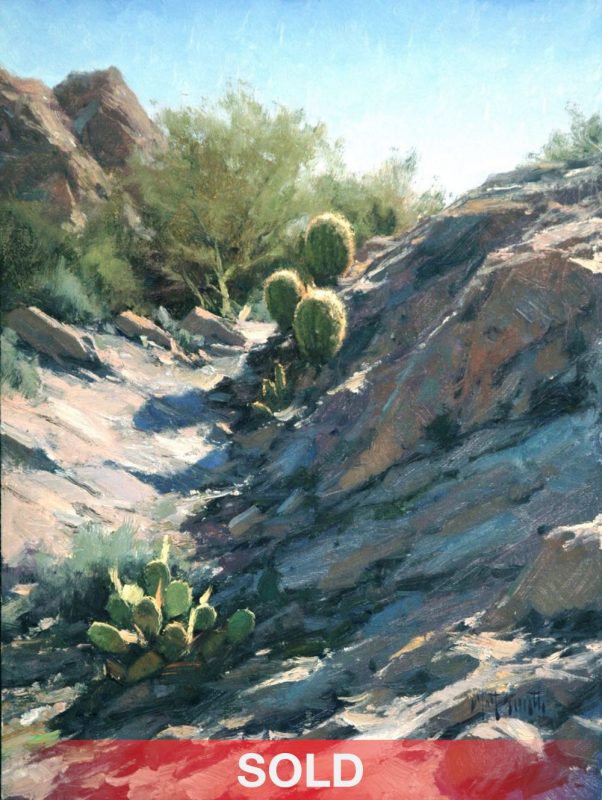 Matt Smith Willow Spring Barrels cactus western landscape cacti oil painting sold