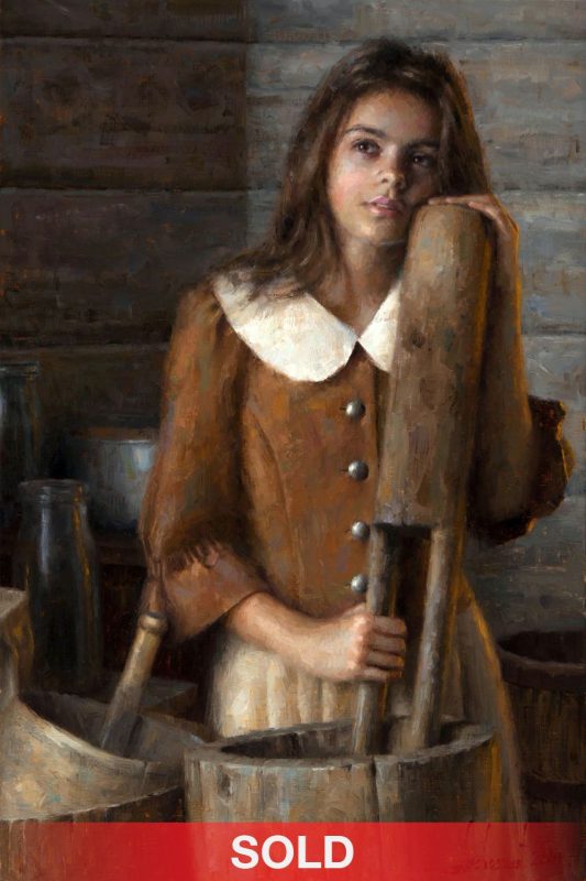Damian Lechoszest Anna's Daydream girl woman dehulling western oil painting