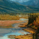 Darcie Peet Autumn Shallows river stream brook high mountain lake mountains Canada Bow River Vermillion Lakes Banff Canadian Rockies western landscape oil painting