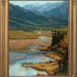 Darcie Peet Autumn Shallows river stream brook high mountain lake mountains Canada Bow River Vermillion Lakes Banff Canadian Rockies western landscape oil painting framed