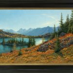 Darcie Peet Autumn Tamarack and Wildflower Wisps mountain lake fall Canada Rocky Mountains western landscape oil painting framed