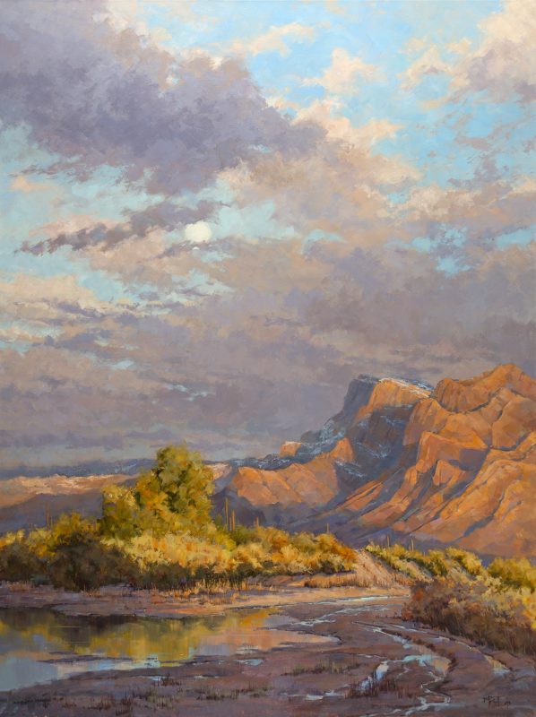 Darcie Peet Desert Rain December Moon western oil landscape painting