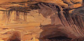 Darcie Peet Ghosts In The Shadows Canyon de Chelly Native American Indian relics artifacts petroglyphs western landscape oil painting