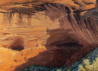 Darcie Peet Ghosts In The Shadows Canyon de Chelly Native American Indian relics artifacts petroglyphs western landscape oil painting